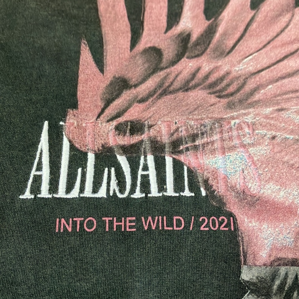 AllSaints Black Short Sleeve Tee with Pink Shoulder Accent - Picture 4 of 12